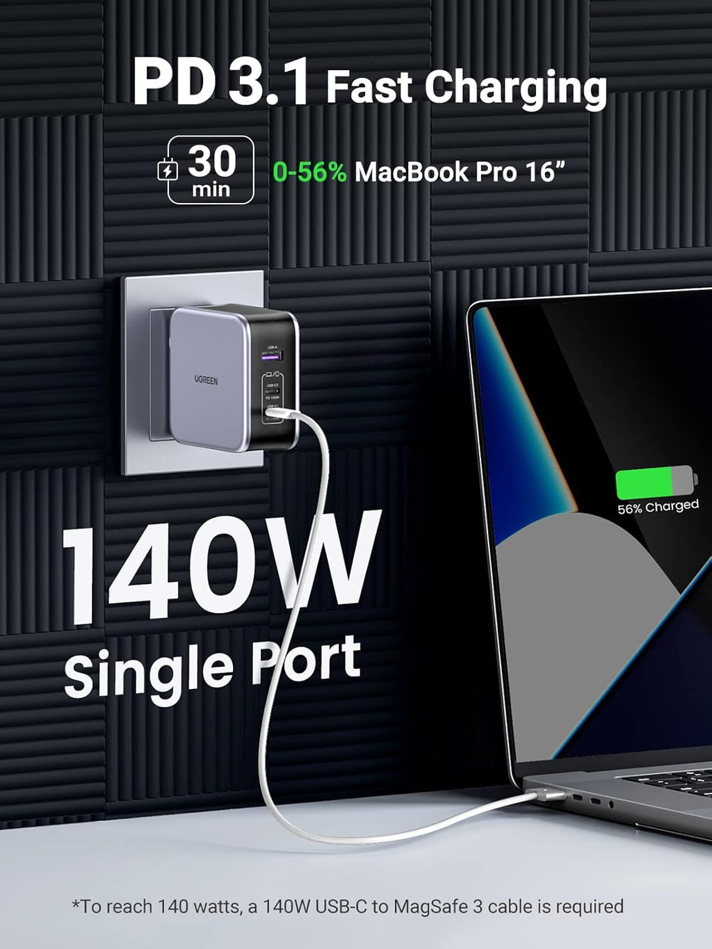 Cargador de pared Nexode 140W USB C GaN con 3 puertos